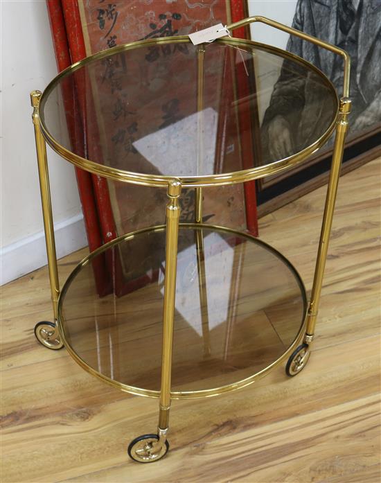 A brass two tier trolley table W.51cm